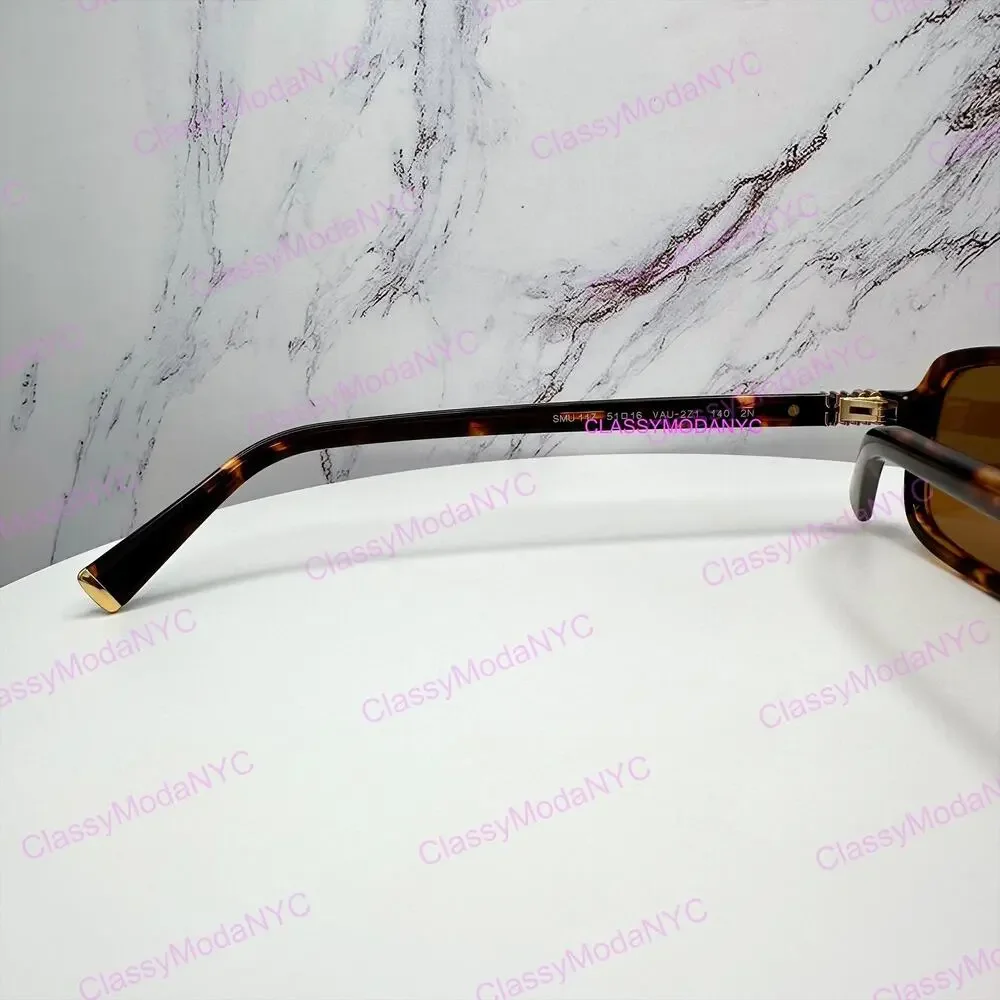 New MIU MIU Sunglasses Brown Tortoise Slim Rectangular Acetate Logo Authentic